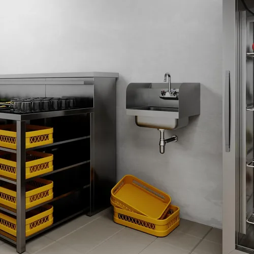 Miniatura 7 de AmGood Fregadero de mano de acero inoxidable para montaje en pared con grifo y salpicadura lateral de 17 x 15 pulgadas Lavabo de manos comercial