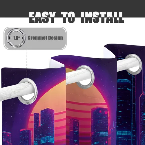 Miniatura 4 de Neon Palm Tree Curtains for Living Room, Synthwave Aesthetic Blackout Curtains for Bedroom, Grommet Drapes 39 Inch Length 2 Panels Set, Neon Palm