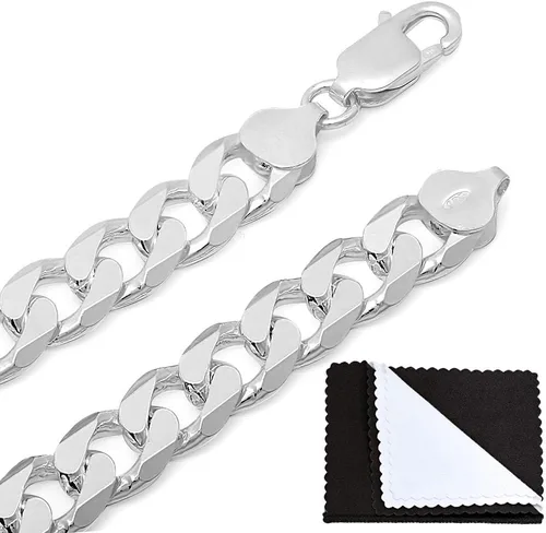 Miniatura 7 de The Bling Factory 8.9mm Solid .925 Sterling Silver Beveled Curb Chain Necklace