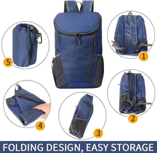 Miniatura 5 de Mochila plegable portátil, mochila plegable para montañismo, mochila ultraligera para ciclismo al aire libre, mochila de senderismo para viajes Negro