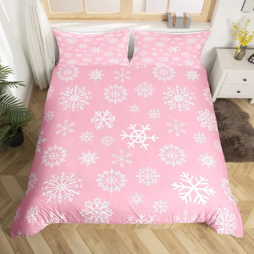 Miniatura 24 de Juego de ropa de cama de 3 piezas con diseño de muñeco de nieve, funda de edredón con temática de invierno, funda de edredón con temática de Feliz