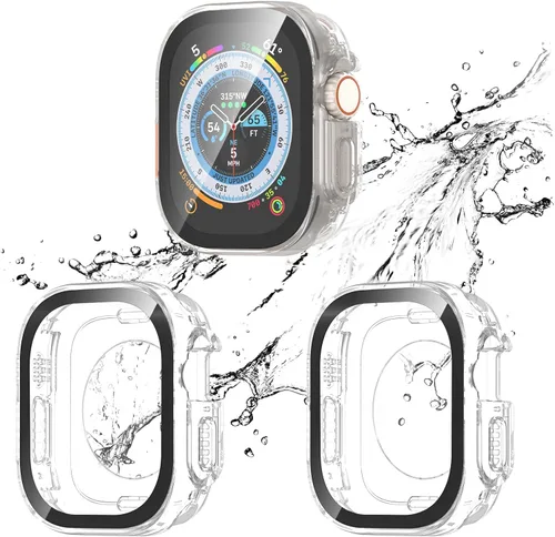 Miniatura 23 de 2 Pack 2 en 1 Funda impermeable para Apple Watch Series 8 7 de 41 mm, Parachoques frontal y trasero de PC de borde recto con protector de pantalla