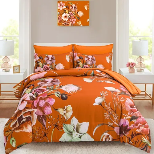 Miniatura 21 de Luxudecor Juego de edredón floral tamaño King de 7 piezas, cama de flores azul marino en una bolsa, elegante edredón floral con juego de sábanas