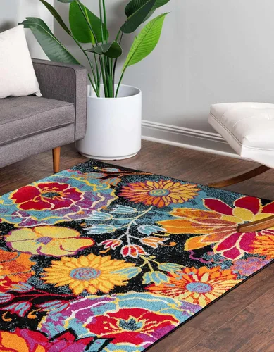 Miniatura 4 de Unique Loom colección Lyon - Alfombra Kennedy (2 x 3 pies 1 pulgada, Rectangular, Negro/Verde)