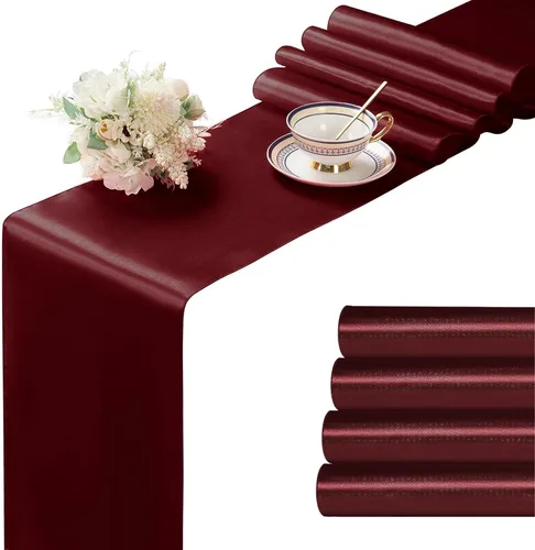 Miniatura 34 de Manyshofu 24 Piezas Caminos de Mesa de Satén Plateado – Tamaño Largo de 12 x 108 Pulgadas, Decoración de Camino de Mesa para Fiestas Brillante