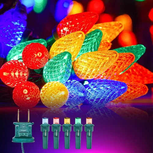 Miniatura 11 de Luces LED C9 de Navidad para exteriores, 97 pies, 150 LED, impermeables, decoraciones navideñas de fresas, luces de cadena, enchufables, luces