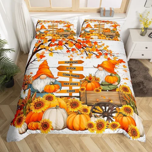 Miniatura 12 de Erosebridal Juego de funda de edredón individual de pavo de Acción de Gracias, juego de ropa de cama de calabaza y hojas de otoño para niños