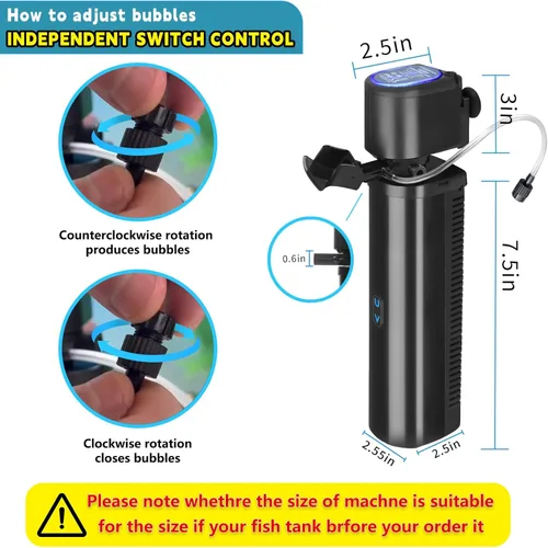 Miniatura 9 de coospider-repta Filtro de Acuario de 200 GPH, U-V para Acuario para Tanque de 20-75 Galones, Filtro de Bomba Sumergible para Agua Verde y Limpieza