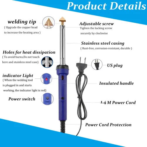 Miniatura 3 de Kit de soldadura de plástico de 100 W, kit de soldador de plástico con varillas de 121 piezas, herramienta profesional de reparación de superficies