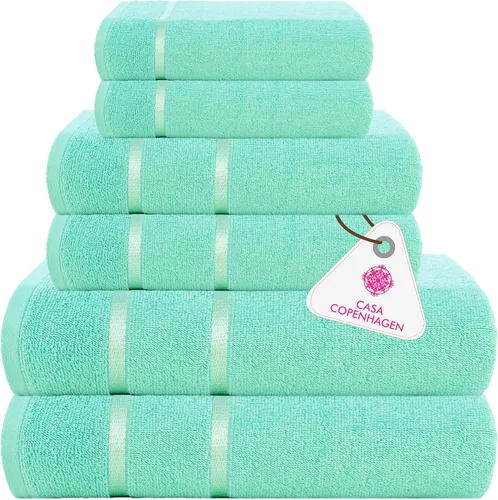 Miniatura 22 de CASA COPENHAGEN Solitaire 6Pcs 100% Egyptian Cotton Large Designer Towels Gift Set- Dusty Blue, 600GSM, 2Bath 2Hand 2Washcloths, Bath Towels for