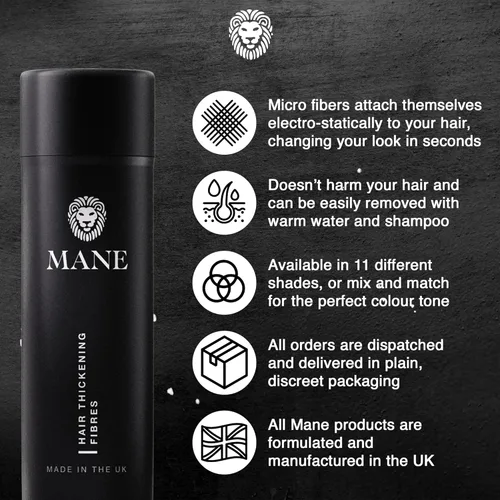 Miniatura 7 de Mane Fibras de construcción del cabello para mujeres y hombres, para cabello fino y delgado, peinado más grueso y completo, oculta las manchas Negro