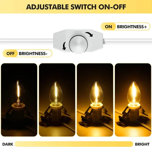 Miniatura 3 de Cable accesorio con bombillas LED, cable blanco de 14.8 pies con lámpara C7, enchufe de interruptor de encendido/apagado, fusibles de repuesto