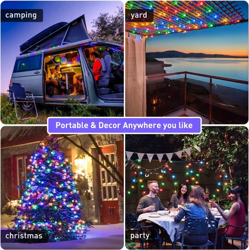 Miniatura 4 de JMEXSUSS 100 luces LED de Navidad a pilas para interiores y exteriores, impermeables, 33 pies, luces de globo en cadena con pilas con control Varios