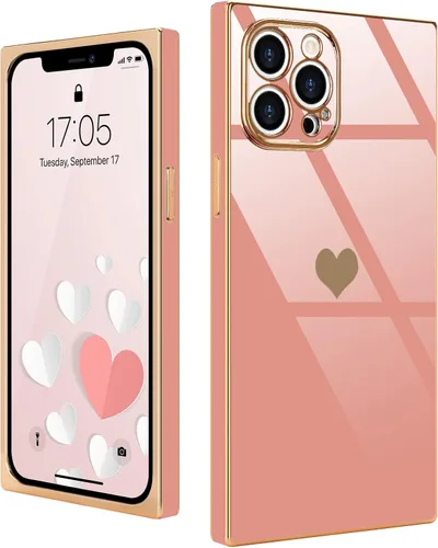 Miniatura 19 de Compatible con iPhone 12 Funda Rectangular Bonita Chapado Dorado Lujo Corazón de Amor Funda de Teléfono para Mujeres Niñas A Prueba de Golpes
