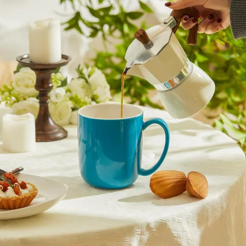 Miniatura 8 de Sweese Juego de 6 tazas de café de porcelana grandes de 20 onzas, tazas de café grandes de porcelana con mango grande, vasos de gran