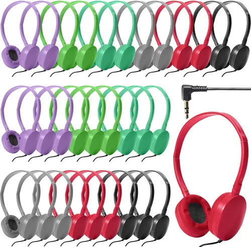 Miniatura 7 de Flutesan Paquete de 30 auriculares con cable, auriculares ajustables en la oreja con estéreo, auriculares para escuelas, laptop, viajes, avión, Negro
