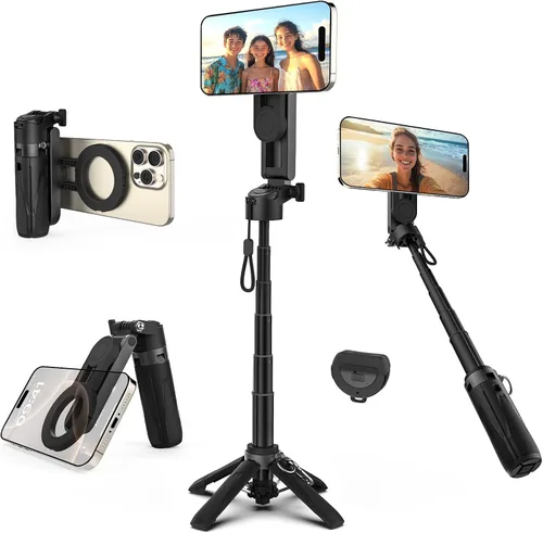 Takerers Trípode Magsafe para iPhone【Tamaño de bolsillo】 Palo selfie magnético portátil 4 en 1 para soporte de iPhone para grabación de video,