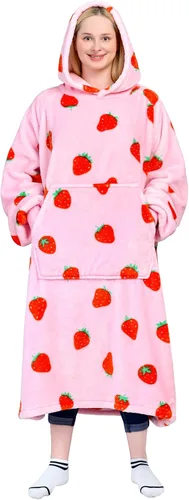 Miniatura 41 de Waitu - Sudadera tipo manta, para regalar a hombre o mujer, muy cálida y acogedora, gigantesca, con capucha, de gruesa franela, con mangas y un Negro
