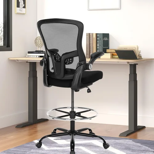 Miniatura 2 de Silla de dibujo, silla de oficina alta, silla de escritorio ergonómica de pie con reposabrazos abatibles, silla de trabajo de computadora de altura