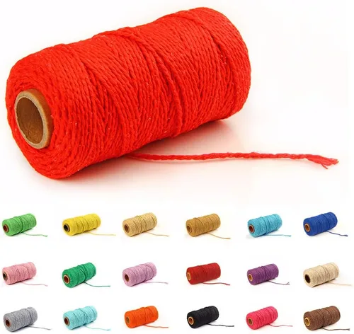 Cordón de algodón para macramé de 0.079 pulgadas, cuerda de algodón de colores para manualidades, ganchos de plantas (rojo)