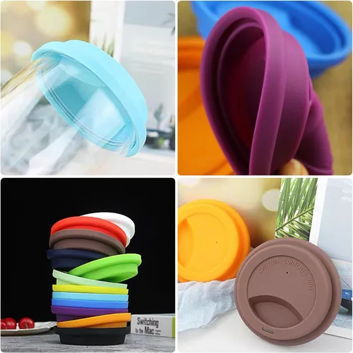Miniatura 6 de Fundas de silicona para tazas, tapas de silicona reutilizables para tazas, tazas y tazas flexibles, tapas de tazas calientes para café, color negro