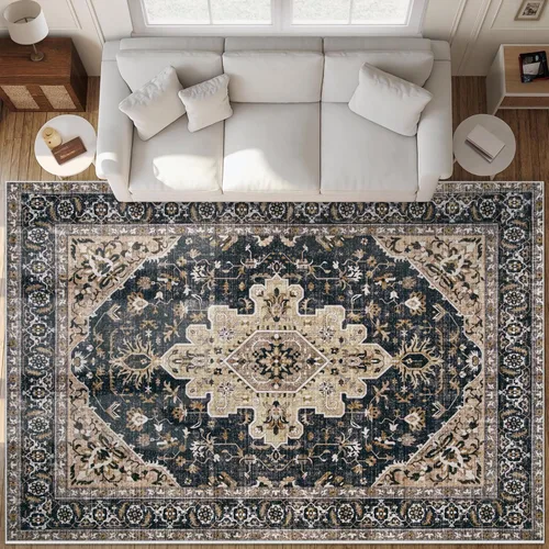 Miniatura 11 de Alfombra de área 9x12 pulgadas: grandes alfombras vintage lavables para sala de estar, alfombra retro con medallón, envejecida, suave, de pelo bajo
