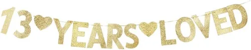 Cartel de 13 años de amor, letrero de papel dorado con purpurina para decoración de fiesta de cumpleaños número 13/aniversario de boda