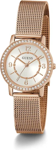 Miniatura 5 de GUESS Reloj para mujer de 1.102 in - Pulsera de tono dorado con esfera blanca y caja dorada