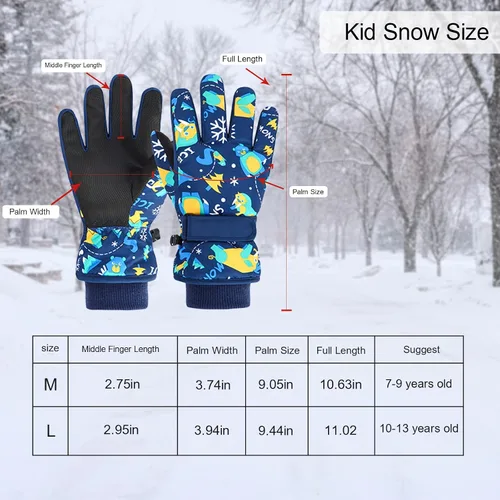 Miniatura 5 de Caudblor Guantes de esquí para niños, guantes de invierno impermeables para niños y niñas, guantes de invierno aislados para jóvenes de 7 a 12 años