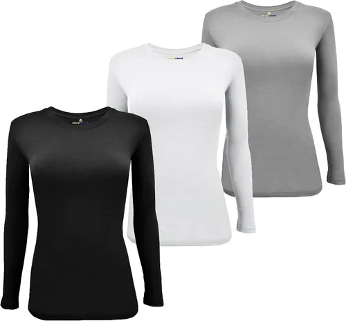 Miniatura 33 de Natural Uniforms Camiseta Under Scrub para mujer, cuello redondo, manga larga, paquete de 3, paquete múltiple de 3