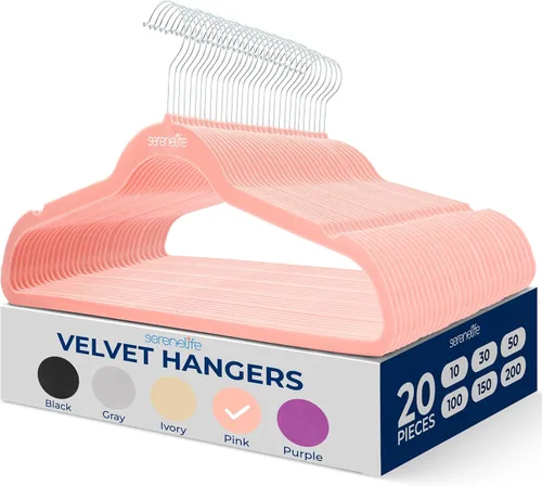 Miniatura 21 de SereneLife Perchas de terciopelo color negro, paquete de 100 perchas delgadas antideslizantes con gancho giratorio cromado de 360°, capacidad Negro