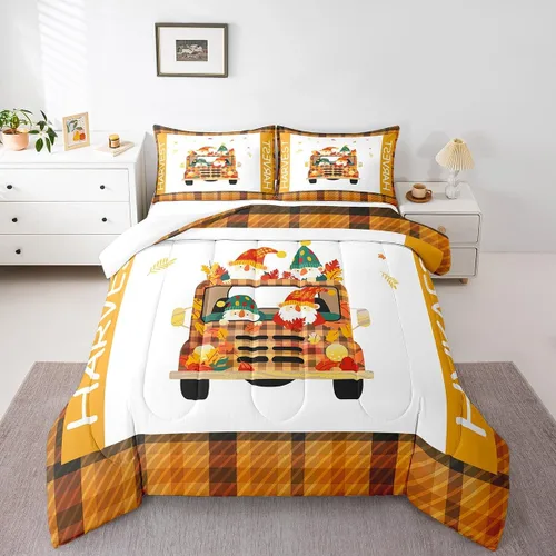 Miniatura 9 de Bonito juego de edredón de pavo tamaño individual para niños y niñas, ropa de cama de cosecha de Acción de Gracias, decoración de otoño, decoración