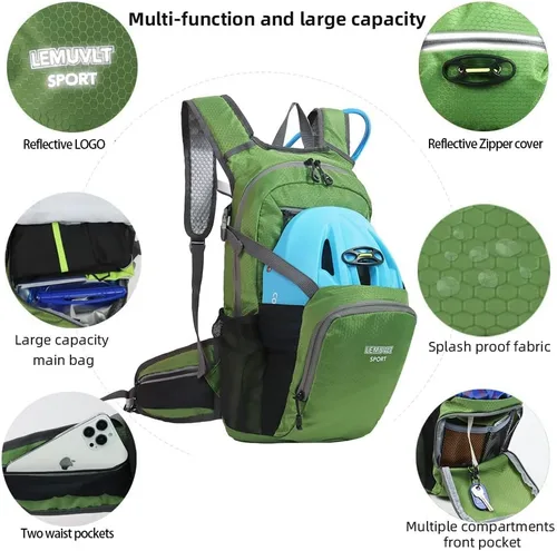 Miniatura 5 de Mochila de senderismo impermeable para ciclismo, 15L, ligera, duradera, para esquí, snowboard, correr, ciclismo MTB Oliva