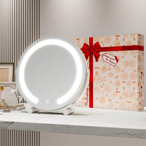 Miniatura 2 de ROLOVE Espejo de tocador con luces, espejo de maquillaje iluminado de 12 pulgadas, espejo de maquillaje LED con luces para mesa de dormitorio