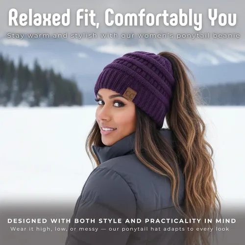 Miniatura 183 de Funky Junque - Gorro para mujer con ranura para cola de caballo