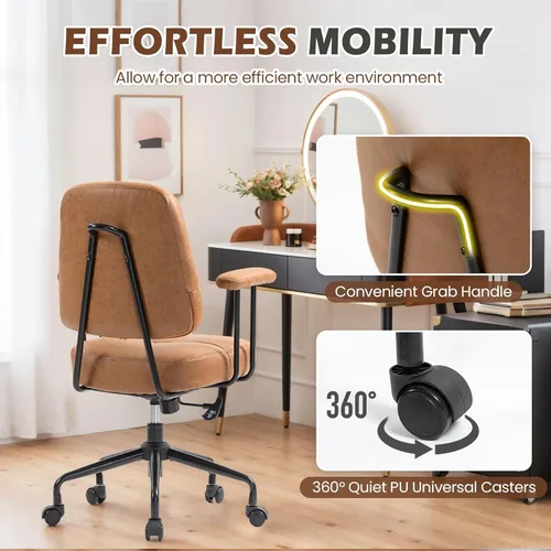 Miniatura 6 de ECOTOUGE Home Office Chair, Adjustable Faux Leather Desk Chair for Home Office, Mid Century Modern Comfy Computer Chair with Wheels, Upholstered