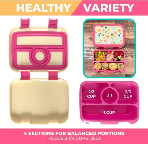 Miniatura 5 de Lonchera Bento con bolsa aislada, juego de botella de agua para niños pequeños, 5 secciones de porciones, bandeja extraíble sin BPA, almuerzos