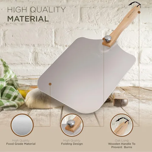 Miniatura 9 de Pala Grande para Pizza de 16 Pulgadas - Pala Extra Grande de Metal para Pizza con Cortador Basculante de Pizza de Acero Inoxidable de 14 Pulgadas