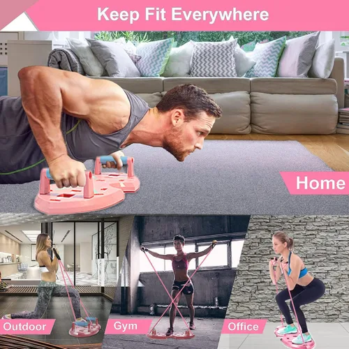 Miniatura 6 de LALAHIGH Push Up Board,36 in 1 Home Gym Equipment with Ab Roller Wheel & Resistance Bands, Portable Foldable Workout Board for Full Body Strength