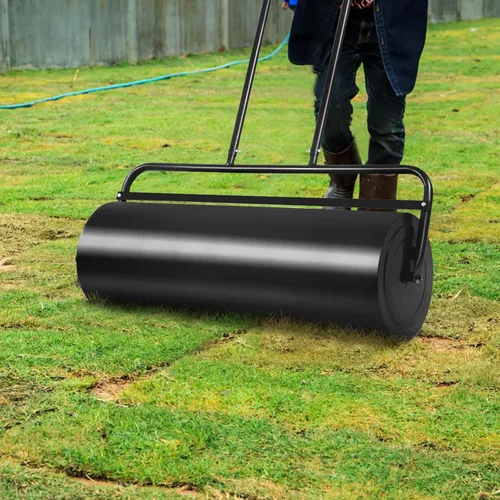 Miniatura 8 de Goplus Rodillo de césped, empujar/tirar/remolcar detrás del agua/rodillo de acero relleno de arena con mango en forma de U, rodillo de patio