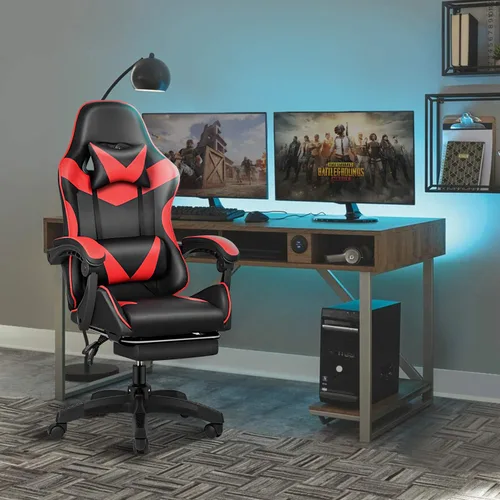 Miniatura 2 de YSSOA Silla giratoria de videojuegos y para oficina, ergonómica, con respaldo alto y asiento de altura ajustable, color rojo Rojo con reposapiés