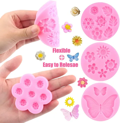 Miniatura 4 de Zixiang Molde para pastel de fondant de flores, rosa, mariposa, margarita, hojas, mini flores, dulces, moldes de silicona para decoración de Estilo E