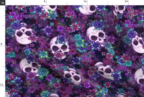 Miniatura 3 de Spoonflower Tela - Flores Calaveras Calavera Patrón Floral Flor Rockabilly Impreso en Tela de Gasa Barrio Gordo - Costura Ropa de Moda Vestidos