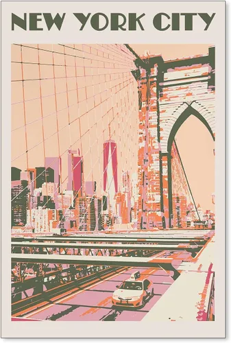 Miniatura 37 de Pósteres de Paisaje de la Ciudad de Nueva York Rosa Monumentos Retro de EE.UU. Paisaje Arte de Pared Puente Vintage Pintura en Lienzo para Sala