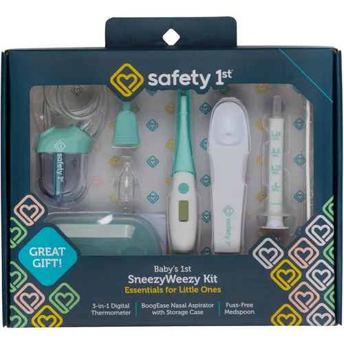 Safety 1st Kit de 1er estornudos para bebés, aspirador nasal BoogEase, termómetro digital 3 en 1, Medspoon sin complicaciones, juego de cuidado de