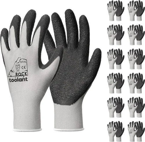 Miniatura 34 de toolant Guantes de trabajo de látex arrugado a granel, guantes de trabajo de seguridad con revestimiento de goma para hombres y mujeres, 12 pares