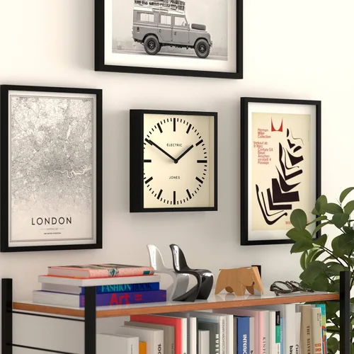 Miniatura 5 de JONES CLOCKS® Reloj de pared Box Railway Reloj de estación cuadrada 10 pulgadas Negro Aspecto de diseñador genial para cocina, sala de estar