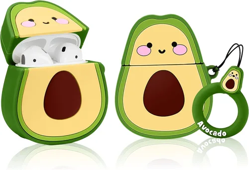 Funda compatible con Airpods 1/2, diseño de personajes de dibujos animados de silicona, diseño de Airpod de frutas, diseño de llavero divertido y