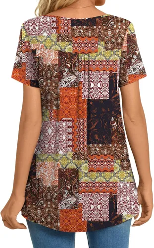 Miniatura 4 de CATHY Blusa de verano para mujer, manga corta, cuello en V, encaje de ganchillo, casual, plisada