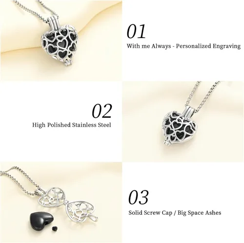 Miniatura 43 de Collar con medallón de cremación conmemorativa con corazón eterno con mini urna para cenizas de seres queridos